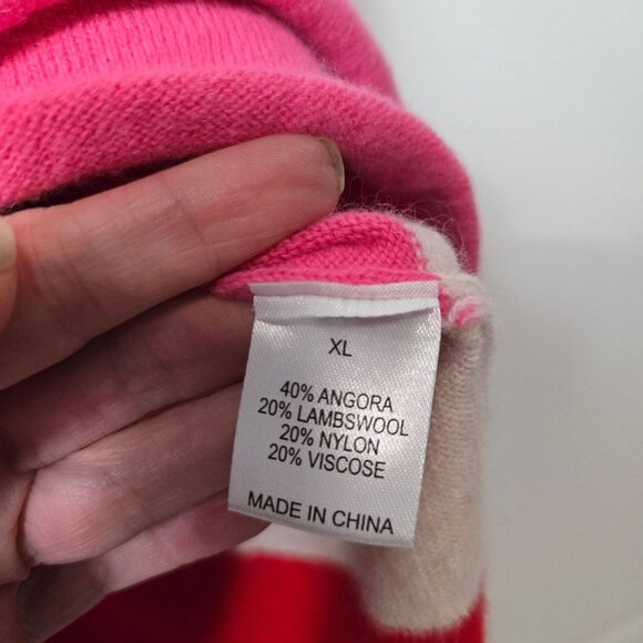 FRANCES VALENTINE Size XL Angora Lambswool Striped Maxi Sweater Dress Pink Red - Picture 5 of 10